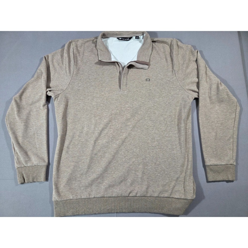 TravisMathew Mens 2XL Heather Beige Performance Stretch 1/4 Zip Pullover